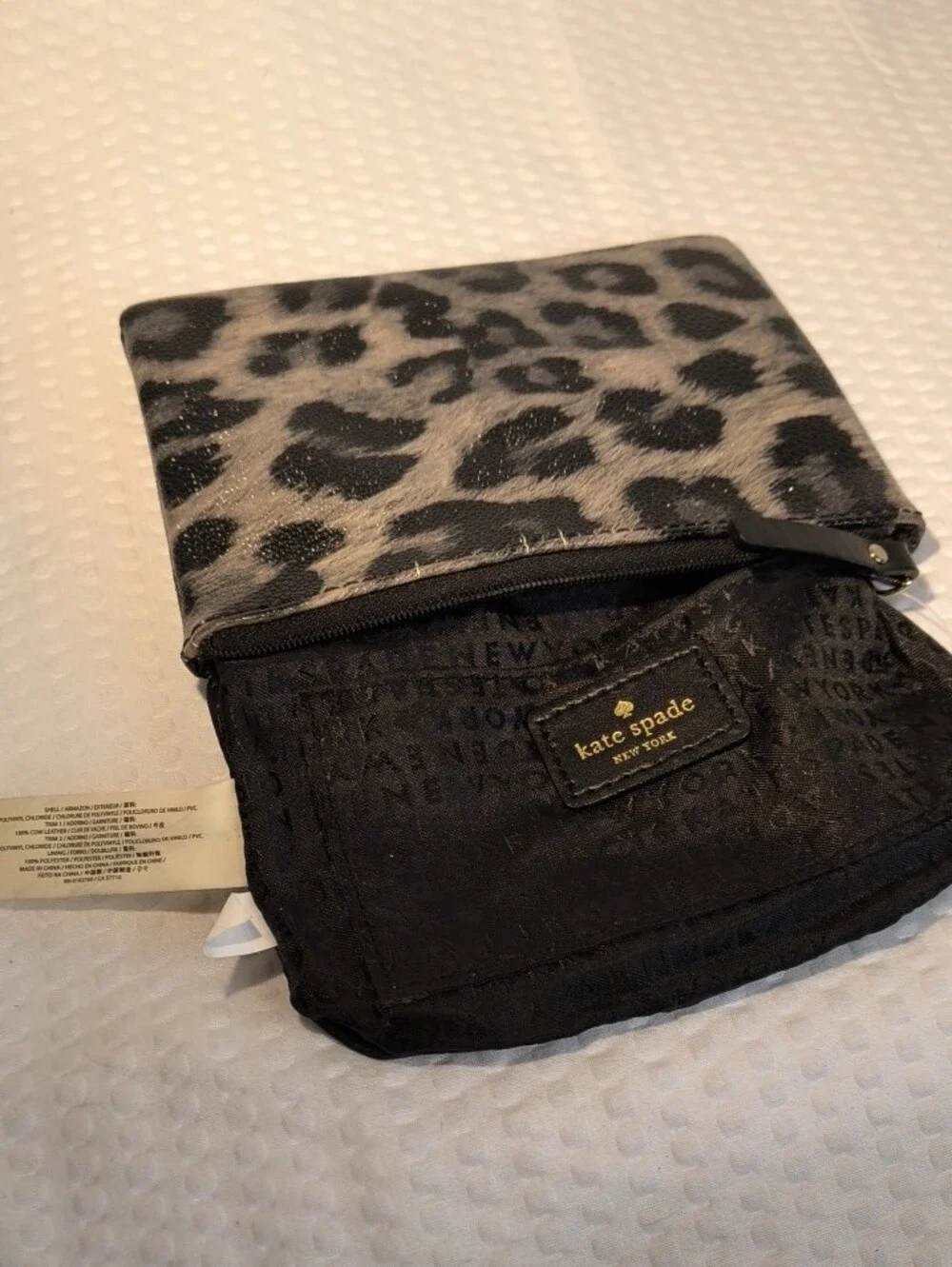 kate spade Leopard Print Zip Pouch in Black and Taupe